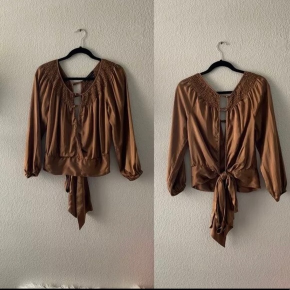BCBGeneration Tops - BCBGMAXAZRIA Brown 100% Silk Full Sleeve Top Size Medium Women's